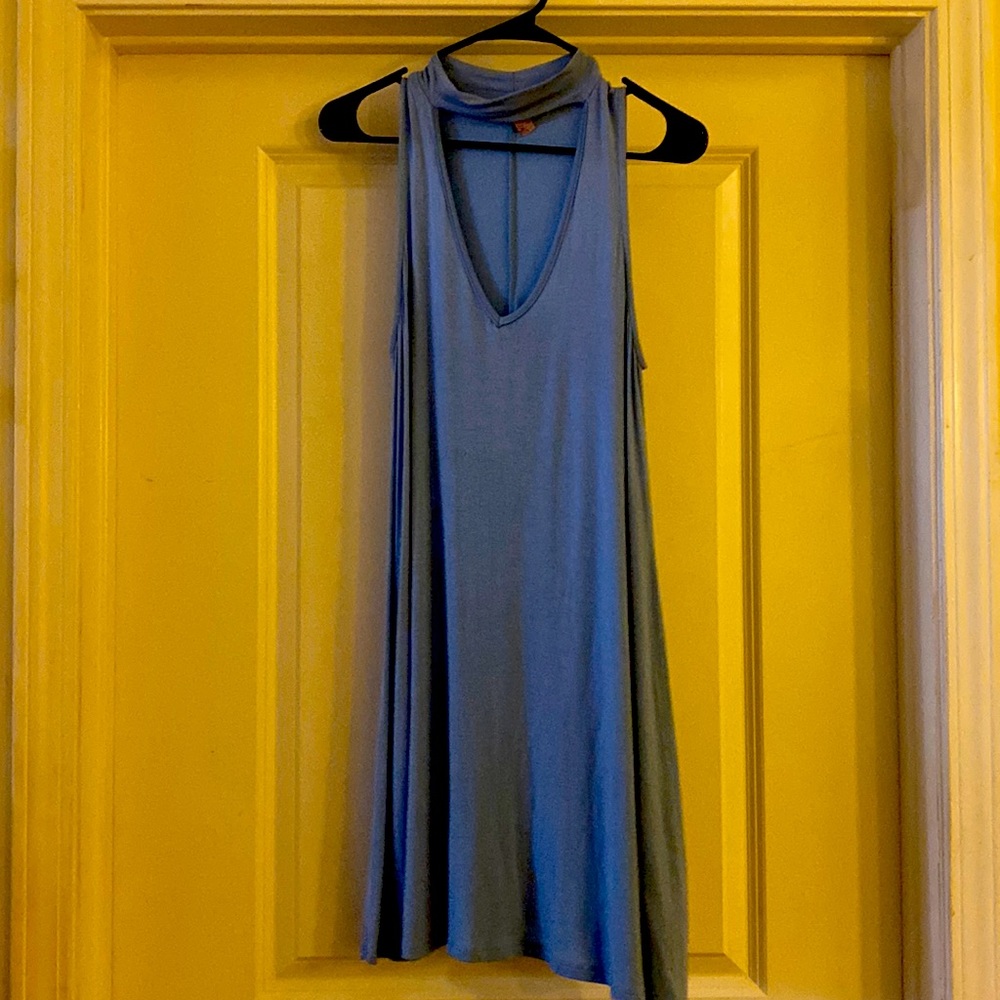 Womens Cut Out Neck Blue Dress